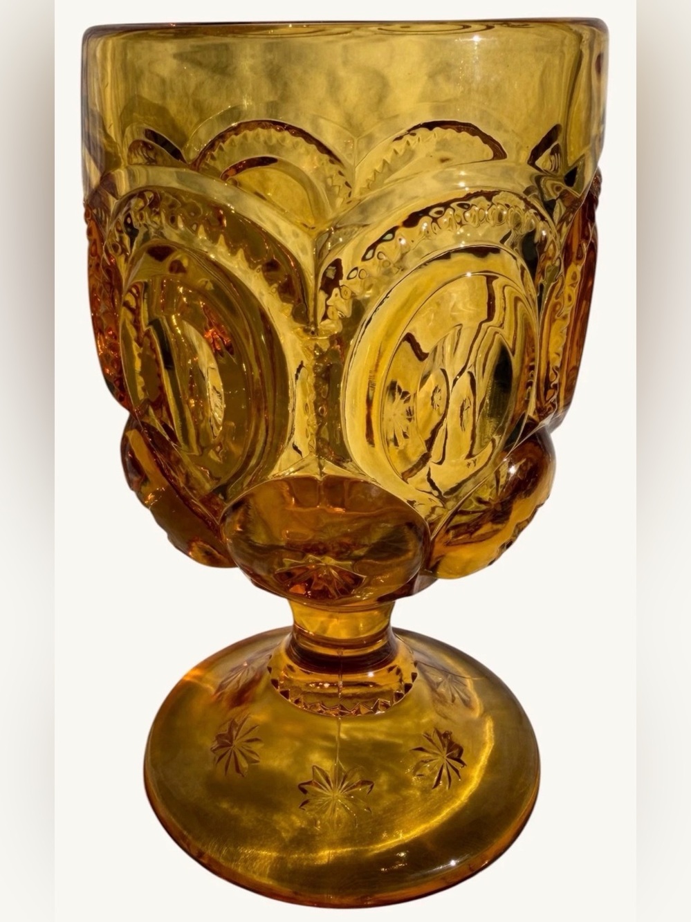 L.E. Smith Amber Moon and Stars Goblet 5.75” MCM Vintage